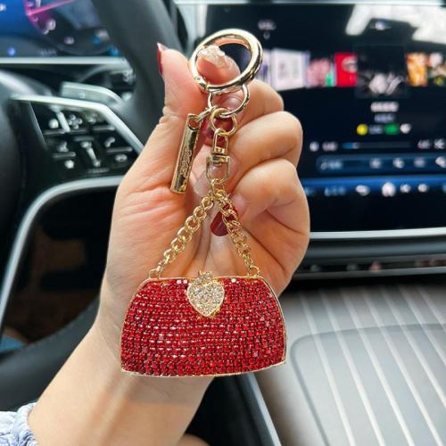 Bag Purse Charms Keyrings Keychains, Tibetan Style, Handbag, multifunctional & for woman & with rhinestone, more colors for choice, 55x125mm, Sold By PC