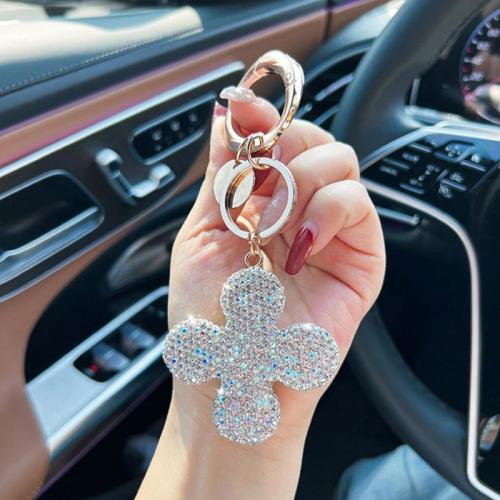 Bag Purse Charms Keyrings Keychains Zinc Alloy with Clay Four Leaf Clover multifunctional & for woman & with rhinestone Sold By PC