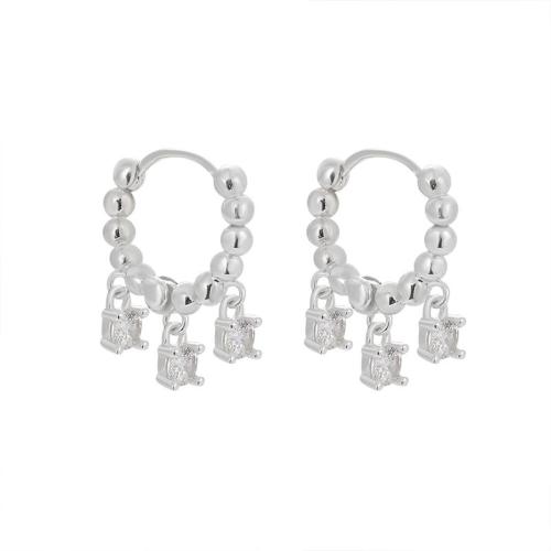 Pendientes de Micro Pavé de Zirconía Cúbica en Plata de Ley, Plata de ley 925, Joyería & micro arcilla de zirconia cúbica & para mujer, 13.80x17.60mm, Vendido por Par