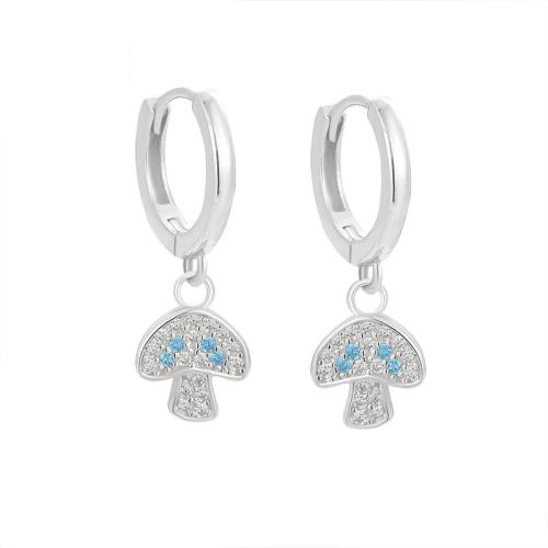 Cubic Zirconia Micro Pave Sterling Silver Earring, 925 Sterling Silver, mushroom, fashion jewelry & micro pave cubic zirconia & for woman, 20.90mm, Sold By Pair