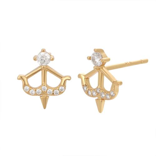 Pendientes de Micro Pavé de Zirconía Cúbica en Plata de Ley, Plata de ley 925, Joyería & micro arcilla de zirconia cúbica & para mujer, 9.20x10.90mm, Vendido por Par