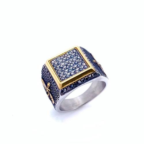 Rhinestone Stainless Steel Finger Ring, 304 Stainless Steel, different size for choice & for man & with rhinestone, Sold By PC