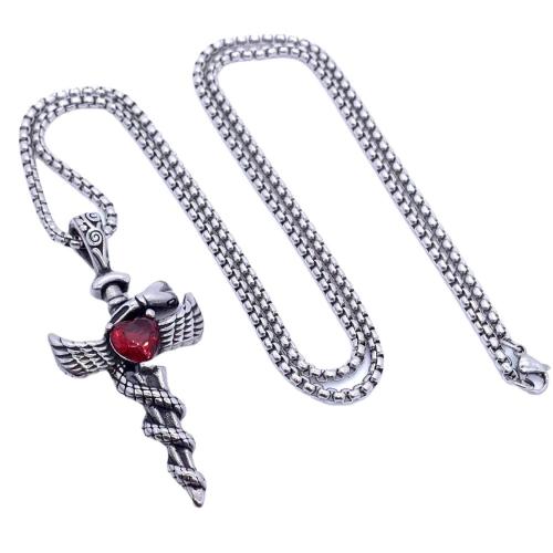 Stainless Steel Jewelry Necklace 304 Stainless Steel  & for man & with rhinestone Sold By PC