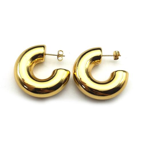 Stainless Steel Stud Earrings, 304 Stainless Steel, fashion jewelry & for woman, golden, 30x30mm, Sold By Pair