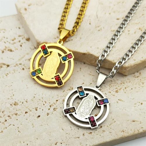 Stainless Steel Jewelry Necklace, 304 Stainless Steel, fashion jewelry & for woman & with rhinestone, more colors for choice, 25x25mm, Length:Approx 60 cm, Sold By PC