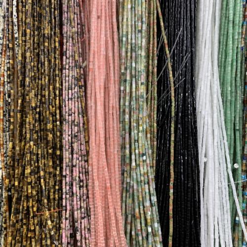 Mixed Gemstone Beads, Natural Stone, Round Tube, DIY & different materials for choice, more colors for choice, 2x2mm, Sold Per Approx 38 cm Strand