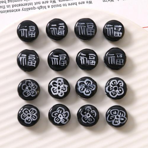 Porcelain Jewelry Beads, Flat Round, hand drawing, DIY & different designs for choice, more colors for choice, 15x15mm, Approx 100PCs/Bag, Sold By Bag