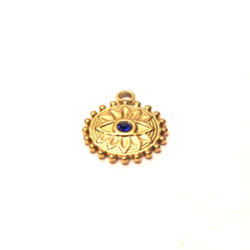 Evil Eye Pendants, 304 Stainless Steel, Vacuum Ion Plating, DIY & evil eye pattern & with rhinestone, golden, 18x21mm, Sold By PC