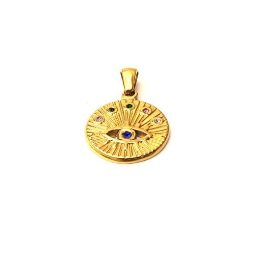 Evil Eye Pendants 304 Stainless Steel Vacuum Ion Plating DIY & evil eye pattern & with rhinestone golden Sold By PC