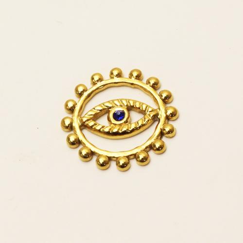 Evil Eye Pendants, 304 Stainless Steel, Vacuum Ion Plating, DIY & evil eye pattern & with rhinestone, golden, 20x20mm, Sold By PC