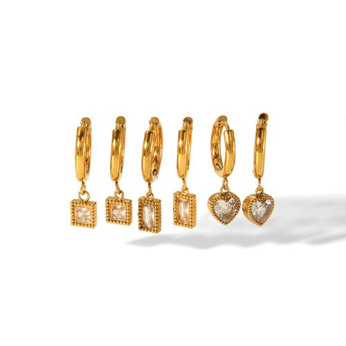 Huggie hoepel Drop Earrings, 304 roestvrij staal, met Cubic Zirconia, mode sieraden & verschillende grootte voor keus & voor vrouw, meer kleuren voor de keuze, Verkocht door pair