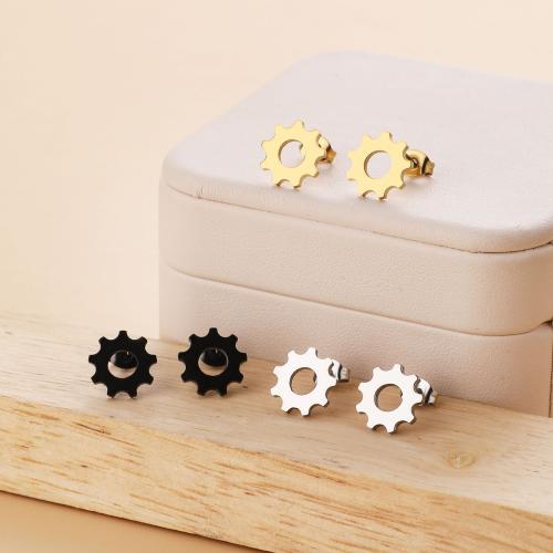 Stainless Steel Stud Earrings 316 Stainless Steel Gear Wheel plated for woman Sold By Pair