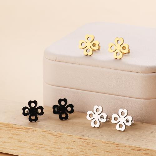 Stainless Steel Stud Earrings, 316 Stainless Steel, Four Leaf Clover, plated, for woman, more colors for choice, Sold By Pair