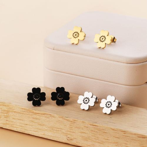 Stainless Steel Stud Øreringe, 316 Stainless Steel, Flower, forgyldt, for kvinde, flere farver til valg, Solgt af par