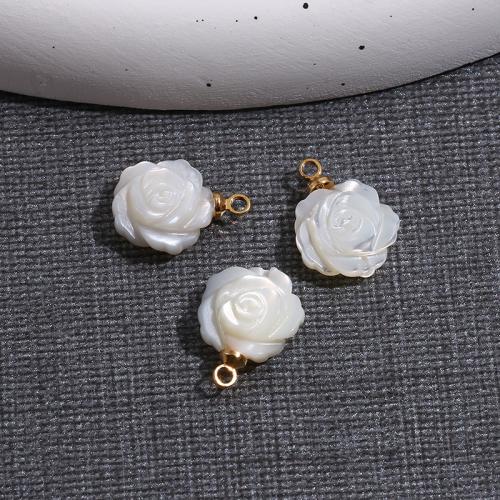 Μενταγιόν Shell, Top Shell, Rose, DIY, λευκό, 10x10mm, Sold Με PC