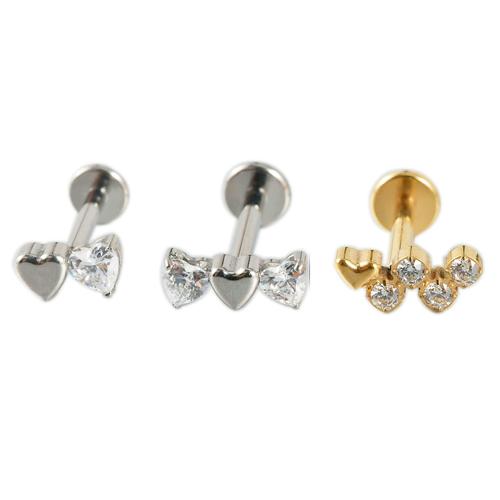 Boucle d'oreille Acier Titane, Placage, bijoux de mode & modèles différents pour le choix & pavé de micro zircon, plus de couleurs à choisir, 2PC/sac, Vendu par sac