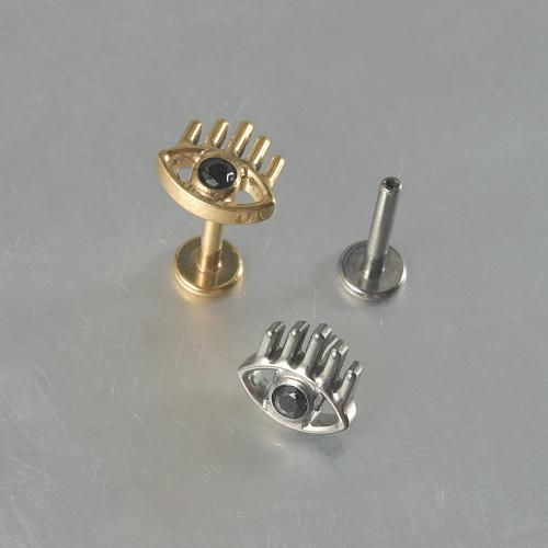 Boucle d'oreille Acier Titane, Placage, bijoux de mode & pavé de micro zircon, plus de couleurs à choisir, 6.70x6.10mm, 2PC/sac, Vendu par sac