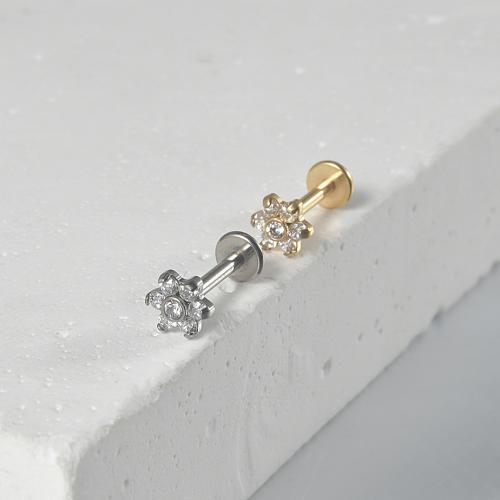 Titanium Steel  Earring Flower plated fashion jewelry & micro pave cubic zirconia 5mm Sold By Bag