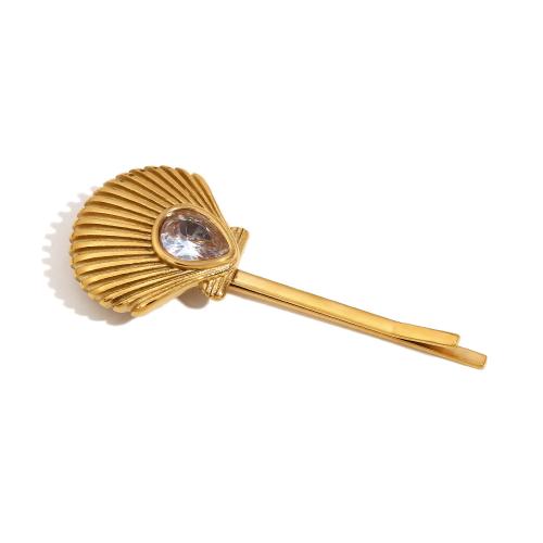 Hair Slide 304 Stainless Steel gold color plated fashion jewelry & micro pave cubic zirconia golden Sold By PC