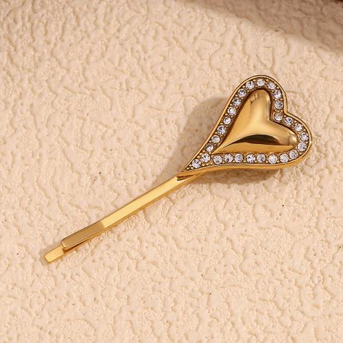 Hair Slide, 304 Stainless Steel, gold color plated, fashion jewelry & with rhinestone, golden, Sold By PC