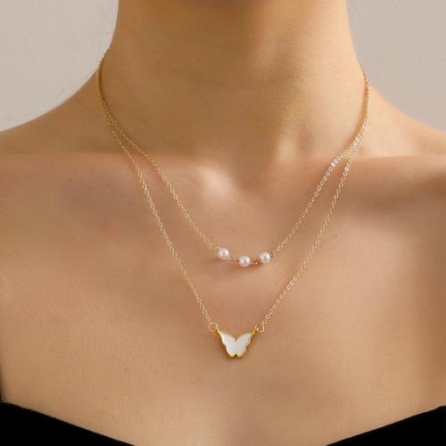 Zinc Alloy Jewelry Necklace with Plastic Pearl with 4.5cm extender chain gold color plated fashion jewelry & enamel golden nickel lead & cadmium free Length 38 cm Sold By PC