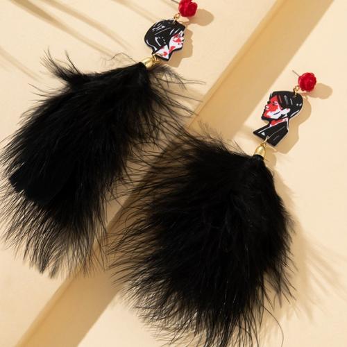 Tibetan Style Drop Earrings, with Feather, plated, fashion jewelry, black, nickel, lead & cadmium free, 19x175mm, Sold By Pair