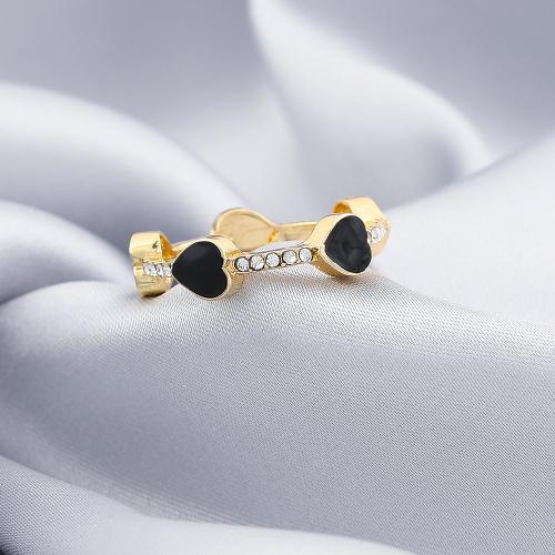 Zinc Alloy Finger Ring gold color plated fashion jewelry & enamel & with rhinestone nickel lead & cadmium free Sold By PC