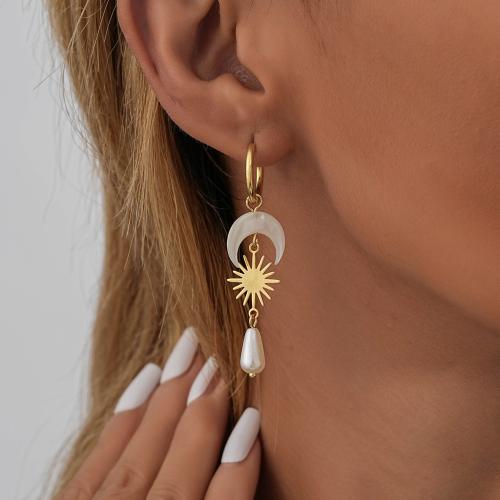 Brass Drop Earring, with Shell, gold color plated, fashion jewelry, golden, nickel, lead & cadmium free, Sold By Pair