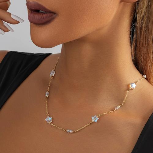 Iron Necklaces with Crystal with 7cm extender chain gold color plated fashion jewelry golden nickel lead & cadmium free Length 45 cm Sold By PC