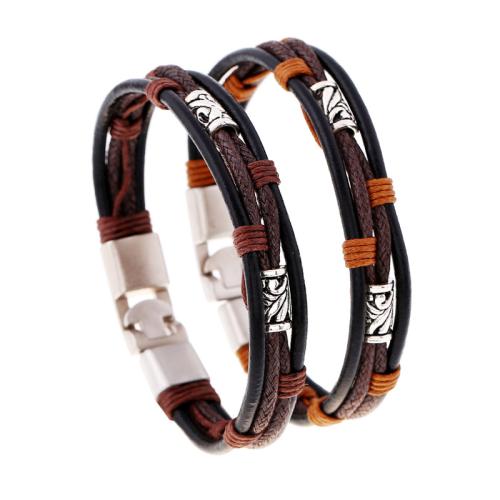 Cowhide Bracelet, with Wax Cord & Tibetan Style, handmade, fashion jewelry & for man, more colors for choice, wide:1-1.2cm, Length:Approx 21.5 cm, Sold By PC