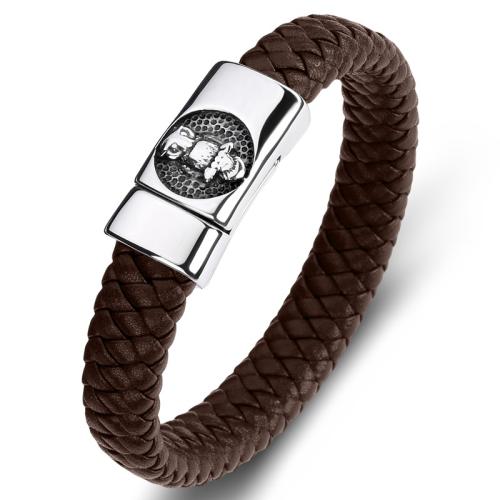 PU Leather Cord Bracelets 304 Stainless Steel with PU Leather handmade Unisex  Sold By PC