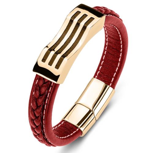 PU Leather Cord Bracelets, 304 Stainless Steel, with PU Leather, handmade, Unisex & different size for choice, more colors for choice, Sold By PC