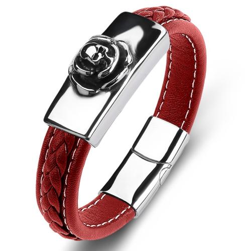 PU Leather Cord Bracelets 304 Stainless Steel with PU Leather handmade Unisex  Sold By PC