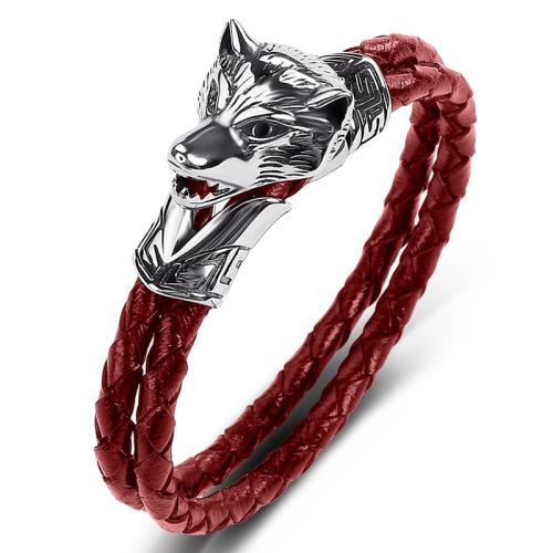 PU Leather Cord Bracelets 304 Stainless Steel with PU Leather handmade Unisex red Sold By PC