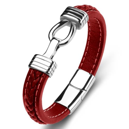 Bracelets cordon PU, Acier inoxydable 304, avec cuir PU, fait à la main, unisexe & normes différentes pour le choix, plus de couleurs à choisir, Vendu par PC