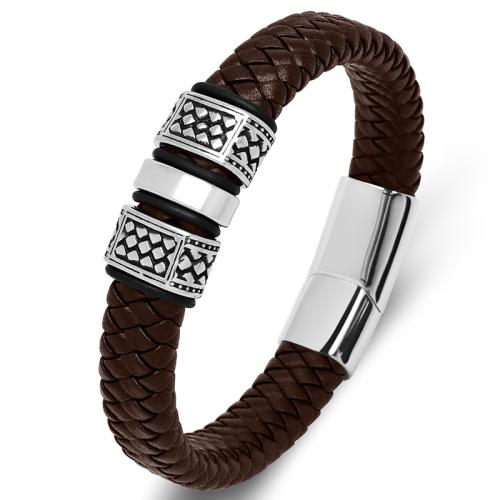 Bracelets cordon PU, Acier inoxydable 304, avec cuir PU, fait à la main, unisexe & normes différentes pour le choix, plus de couleurs à choisir, Vendu par PC