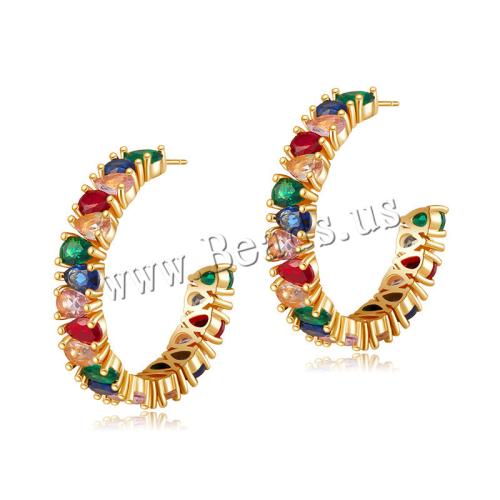 Cubic Zirconia Micro Pave Brass Earring micro pave cubic zirconia & for woman golden Sold By Pair