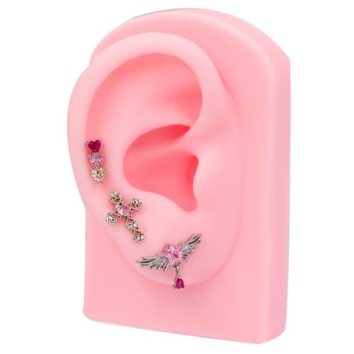 Titantium acciaio orecchino piercing, with Opale, placcato, unisex & stili diversi per la scelta & Micro spianare cubic zirconia & smalto, nessuno, Venduto da PC