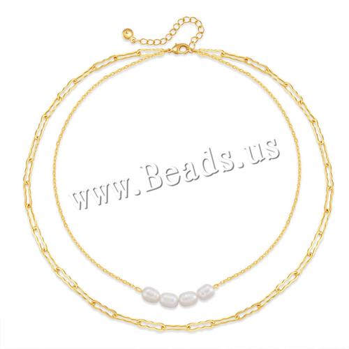 Brass Necklace with Freshwater Pearl for woman golden Sold By PC