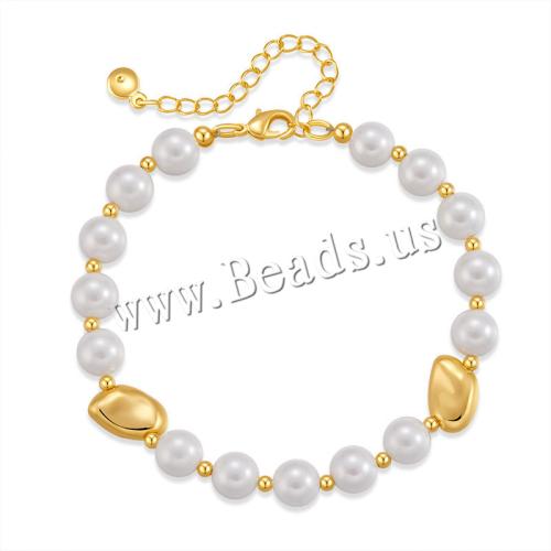 Brass Bracelet & Bangle, with Shell Pearl, plated, for woman, golden, Sold By PC