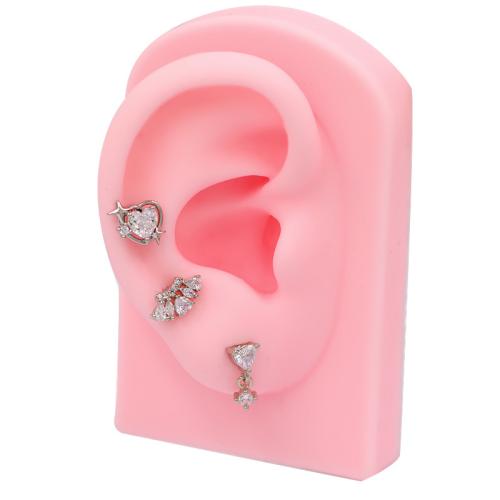 Titantium acciaio orecchino piercing, placcato, unisex & stili diversi per la scelta & Micro spianare cubic zirconia, argento, Venduto da PC