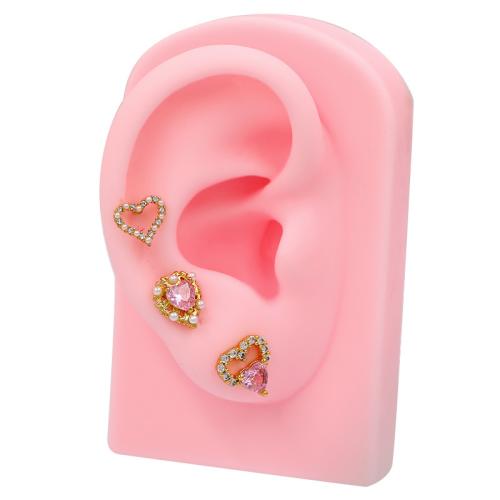 Titantium acciaio orecchino piercing, placcato, unisex & stili diversi per la scelta & Micro spianare cubic zirconia, dorato, Venduto da PC