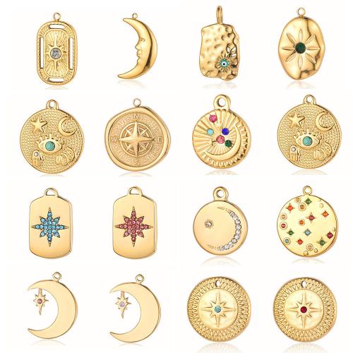 Stainless Steel Pendants, 304 Stainless Steel, with Natural Stone, plated, DIY & different styles for choice & enamel & with rhinestone, golden, Sold By PC