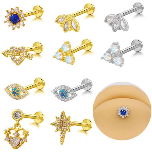 Brass Lip Piercing Stud, plated, Unisex & different styles for choice & micro pave cubic zirconia, more colors for choice, Sold By PC