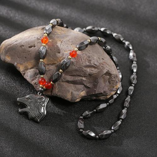 Fashion Necklace Jewelry, Non Magnetic Hematite, Wolf, DIY & for man, Length:45 cm, Sold By PC