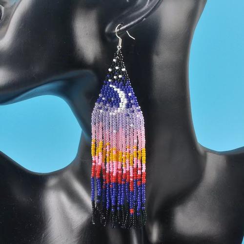 Fashion Fringe Earrings, Tibetan Style, with Cotton Thread & Seedbead, plated, for woman, mixed colors, nickel, lead & cadmium free, Sold By Pair