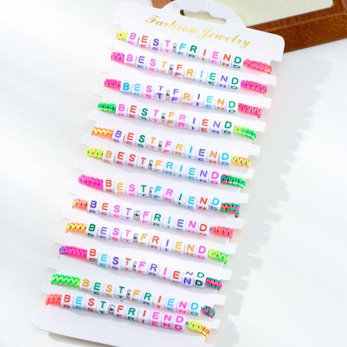 Acrylic Bracelets, with Polyamide & Copper Coated Plastic, Alphabet Letter, Unisex, more colors for choice, Length:18-26 cm, Sold By Set