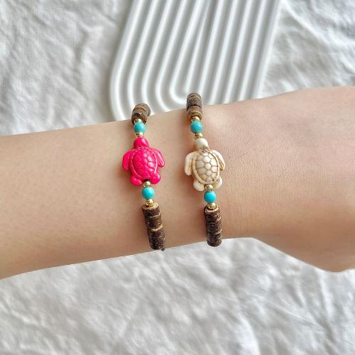 Fashion Turquoise Bracelets, with Polyamide & Wood & Copper Coated Plastic, Turtle, Unisex, mixed colors, Length:18-26 cm, Sold By Set