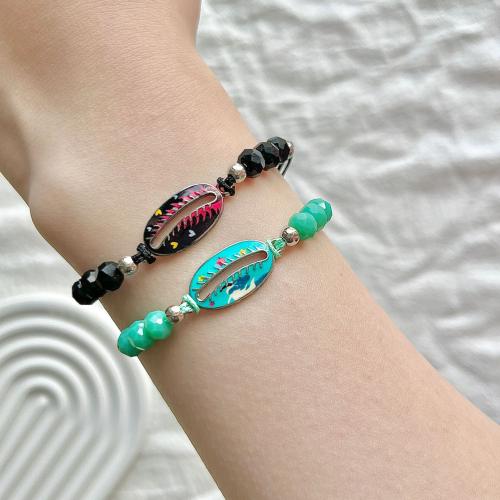 Tibetan Style Bracelet, with Polyamide & Glass & Copper Coated Plastic, Shell, plated, for woman, mixed colors, nickel, lead & cadmium free, Length:18-26 cm, Sold By Set