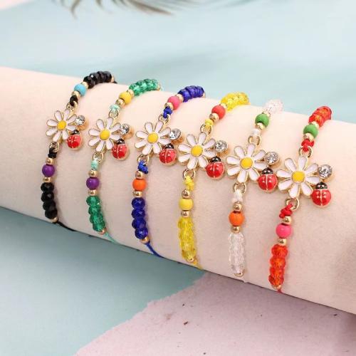 Zinc Alloy Bracelet with Polyamide & Glass Chrysamthemum plated Unisex & with rhinestone mixed colors nickel lead & cadmium free Length 18-26 cm Sold By Set